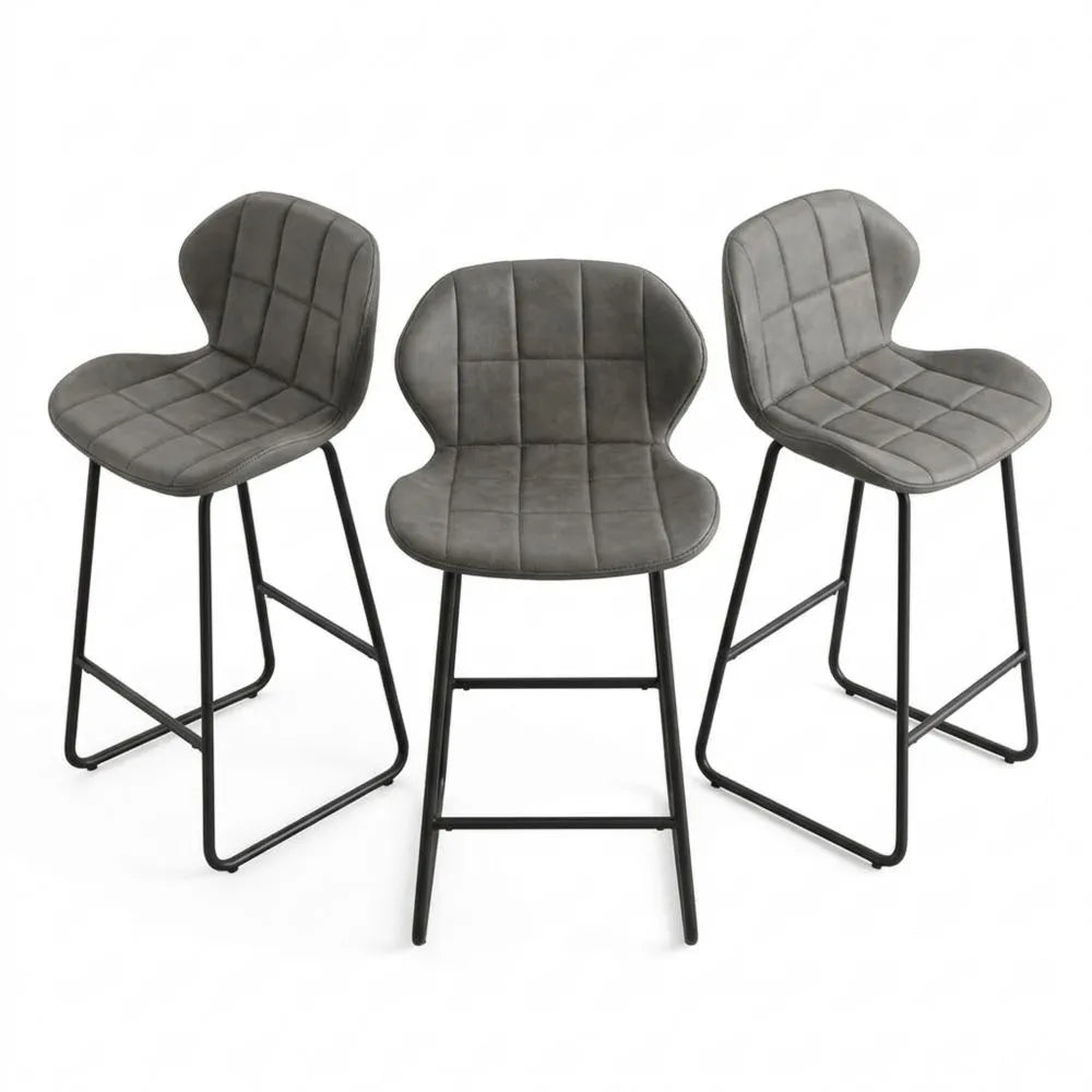 Moderner Barstuhl in Thekenhöhe mit Rückenlehne und Fußstütze, 2er-Set, Grau