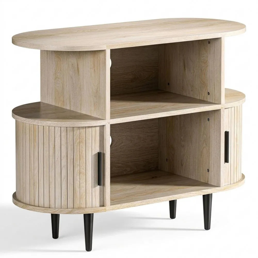TV-Schrank aus Holz mit Stauraum und Schiebetüren, für Fernseher bis 65 Zoll, naturfarben