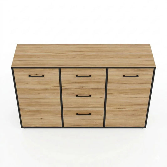 Elegantes Sideboard mit Schubladen und Türen, Eiche/Schwarz, 141,2 x 84,9 x 42 cm